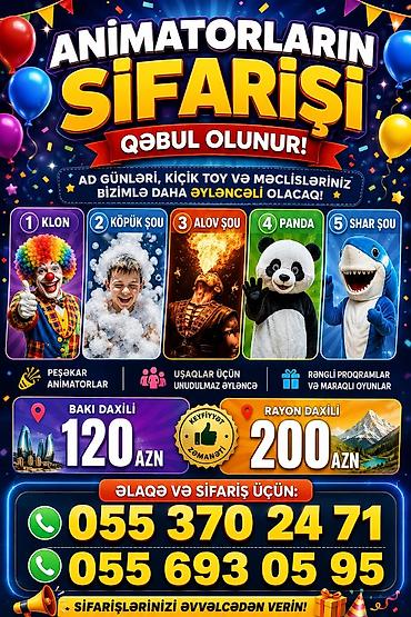 Animatorlar: Animatorların sifarişi – ad günləri, kiçik toy və məclislər üçün — 1