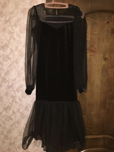Платья: Вечернее платье, Русалка, Длинная модель, Бархат, С рукавами, XL (EU 42)