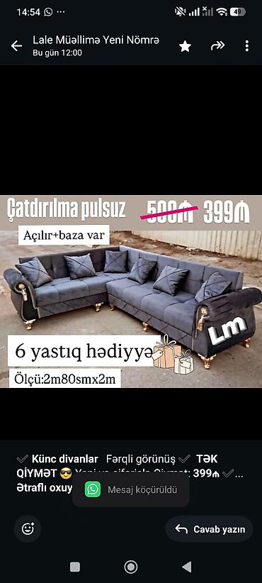 tək divan: ✔️ *Künc divanlar* Fərqli görünüş ✔️ *TƏK QİYMƏT* 😎 Yeni və — 1