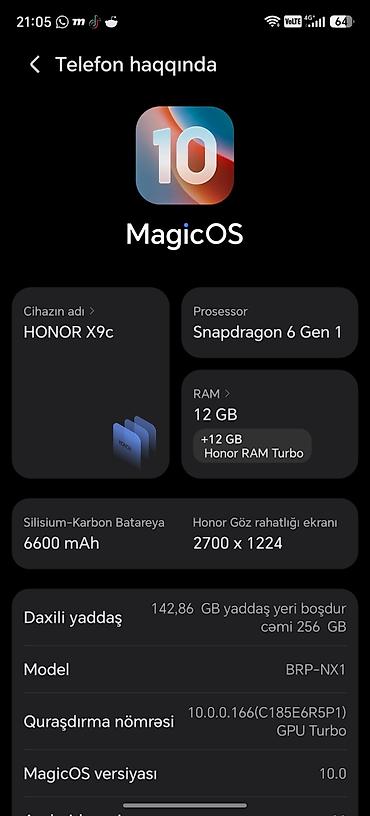 honor pad 9x: Honor X9c, 256 GB, rəng - Qara, Barmaq izi — 4