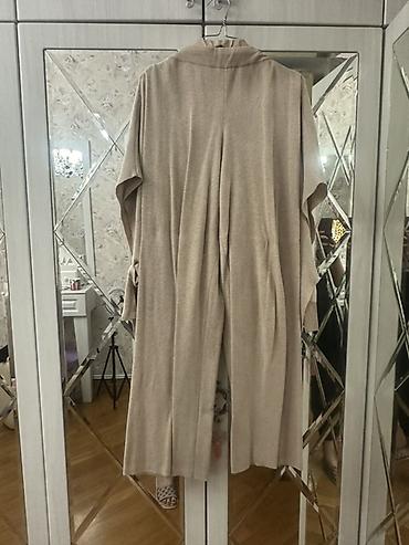 panço: Mango dəst M Bej rəngli oversize kardiqan/panço - Model: V-yaxa, ön — 2