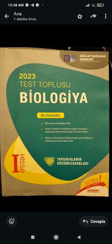 Kitablar, jurnallar, CD, DVD: Biologiya test toplusu 2023.Ici yazılmayıb.Tezedir.Qiymet:4