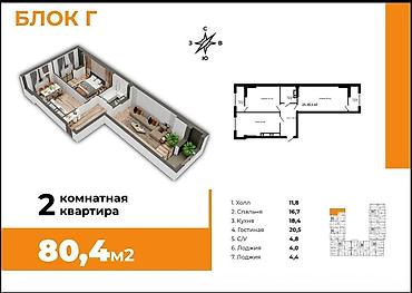 робота кафе: 2 комнаты, 80 м², Элитка, 6 этаж, ПСО (под самоотделку) — 1