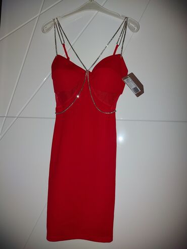 haljina cena je: S (EU 36), One size, bоја - Crvena, Koktel, klub, Na bretele