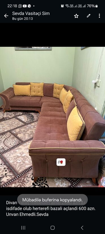 lalafo az mingecevirde islenmis divanlar: Угловой диван