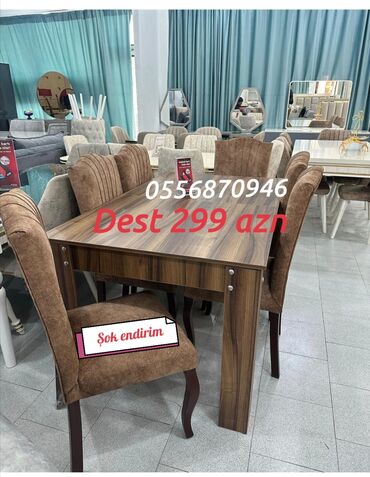 Masa və oturacaq dəstləri: Qonaq otağı üçün, Yeni, Açılmayan, Dördbucaq masa, 6 stul — 4