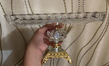 gulle: Kristal/qızılı ayaqlı şirniyyat qabı – DEKORLU - Material: qalın — 3
