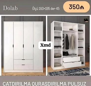 ucuz dolap: Yeni, 4 qapılı, Siyirməli, Ağ, Açılan, Düz dolab — 1