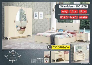 Yataq otağı dəstləri: 2 təknəfərlik çarpayı, Dolab, Termo, 2 tumba, Azərbaycan, Yeni — 15