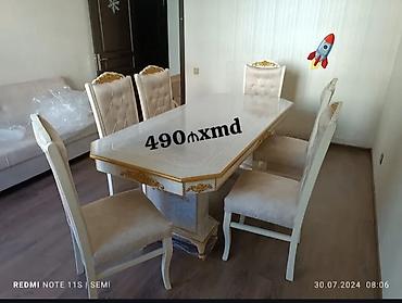 qapi otaq: Klassik üslubda yemək otağı dəsti - Dəst: 1 böyük yemək masası + 6 — 1