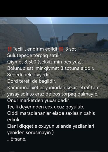 sulutepe qesebesi kiraye evler: 3 sot