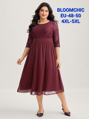 haljine duge elegantne: 4XL (EU 48), bоја - Bordo, Drugi tip rukava