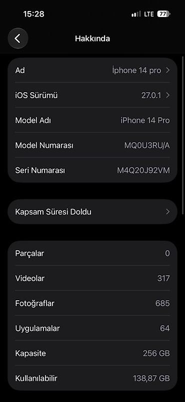 ayfon ikinci el: IPhone 14 Pro, 256 GB, Graphite, Face ID — 7
