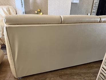 Диваны: Bej rəngli geniş modern dəri divan (açılıb çarpayı olur) * Növ: Künc — 6
