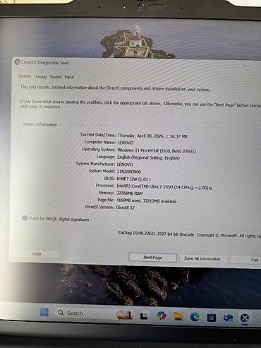 Lenovo: ✅Intel® Core™ Ultra 7 255U ✅(Süni İntellekt): Intel® AI Boost ✅​1 TB — 11