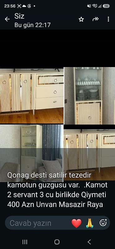 ağ divan: Qonaq otağı mebel dəsti Tərkibi: - Kamod (güzgülü ön panellər, 2 qapı — 1