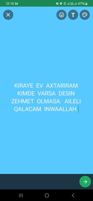 binə kiraye evler: Kiraye ev axtariram aileli qalacam inwaALLAH. kimde ev varsa