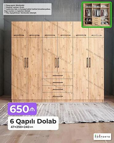 Mebel: 6 qapılı paltar dolabı – 47×250×240 sm - Material: 18 mm laminat - — 1