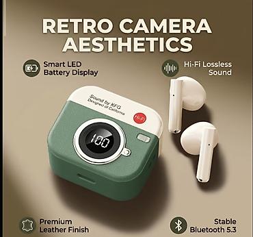Qulaqcıqlar: Retro kamera dizaynlı Hi‑Fi simsiz qulaqlıq seti - Vintage üslublu — 2