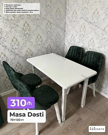 Masa dəsti – 70×120 sm - Düzbucaqlı, ağ masa; zərif ağ ayaqlar - 4