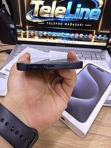 iphone iks: IPhone 15 Pro Max, 128 GB, Blue Titanium, Zəmanət, Kredit, Simsiz şarj — 4