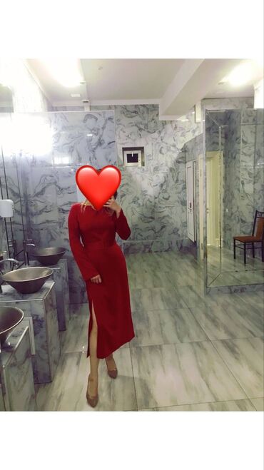 длинное красное вечернее платье: Вечернее платье, А-силуэт, Длинная модель, С рукавами, L (EU 40)