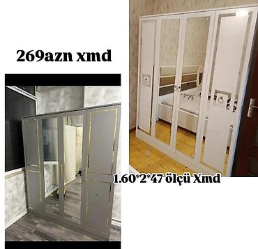 Geniş həcmli 4 qapılı qarderob dolabı. - Rənglər: ağ və boz variantı