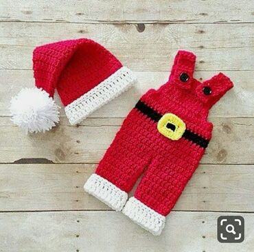 Dəstlər: Qırmızı-ağ rəng palitrasında əl ilə toxunmuş körpə geyim dəstləri - — 4