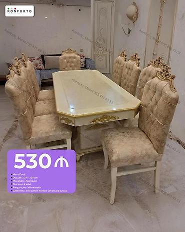 - Məhsul: Masa dəsti - Qiymət: 530 ₼ - Ölçülər: 100 x 200 sm -