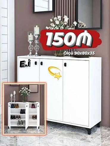açılıb bağlanan: Ağ rəngli ayaqqabı dolabı - Ölçü: 90 x 80 x 35 sm - Üç qapılı dizayn — 1
