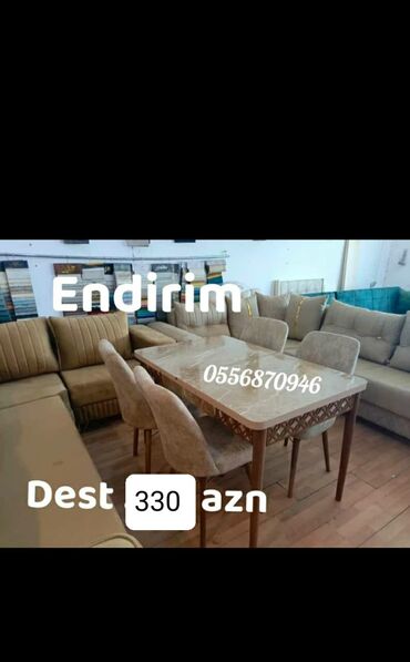 Masa və oturacaq dəstləri: Mətbəx üçün, Yeni, Açılan, Dördbucaq masa, 4 stul — 8