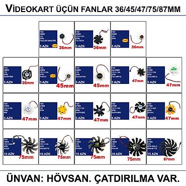 ventilator satisi bakida: Videokart üçün Fanlar “36/45/47/75/87mm 12v 2/3/4pin” 📍Ünvan: Bakı — 1