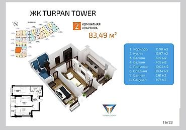 105 с: 2 комнаты, 84 м², Асанбай мкр Элитка, 5 этаж, ПСО (под самоотделку) — 3