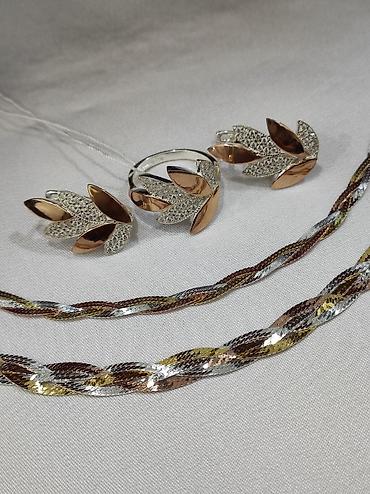 Серебряные наборы украшений: Серебряный Набор+ Браслет Серебро с напылением золото 925 Размеры — 4