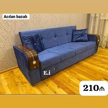 düz divan: Açılan bazalı mavi divan - Rəng: mavi - Material: yumşaq parça üzlük — 1