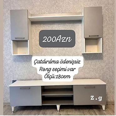 divar polkası: TV stendi və asma dolablar dəsti - Ümumi ölçü: 180 sm - Minimalist — 1