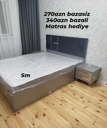 yataq tək: Müasir dizaynda yumşaq başlıqlı çarpayı dəsti. Boz rəngli, qızılı — 1
