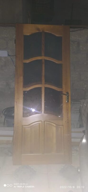 Otaq qapıları: Taxta otaq qapısı – şüşəli model - Material: təbii ağac (şam tonunda) — 4