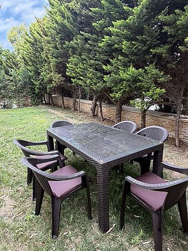 stul restoran: Bağ üçün stol-stul dəsti - Komplekt: 1 ədəd düzbucaqlı stol + 6 ədəd — 4