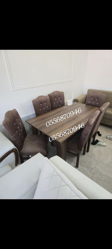 Masa və oturacaq dəstləri: Qonaq otağı üçün, Yeni, Açılmayan, Dördbucaq masa, 6 stul — 2