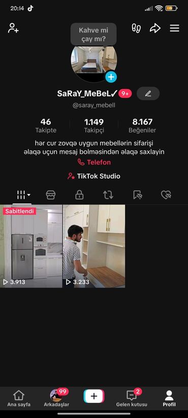 Sifarişlə divanlar: Vhats appdan əlaqə saxlayin Tik tok hesabi satilir 1149 izləyici 1,2