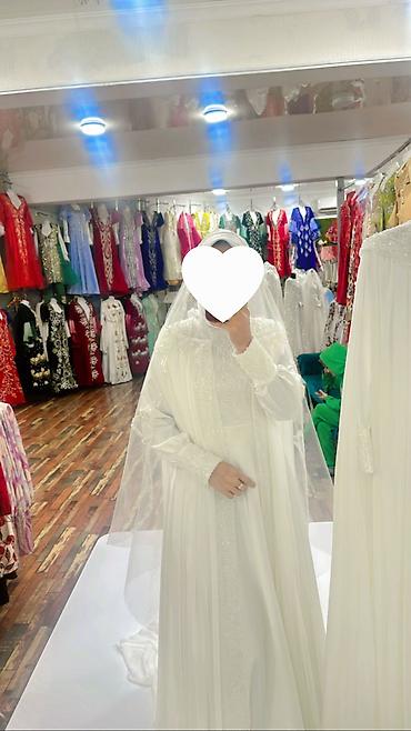 583 proba: Свадебное платье, One size, Мусульманское, Атлас, Прямое, Пайетки, Новый — 1