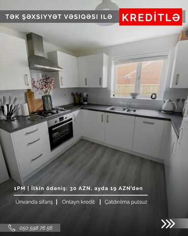 Sifarişlə mətbəx mebeli: Sifarişlə mətbəx dəsti, Özü çəkən petlələr, Sadə laminat, Kredit var, Pulsuz çatdırılma — 11