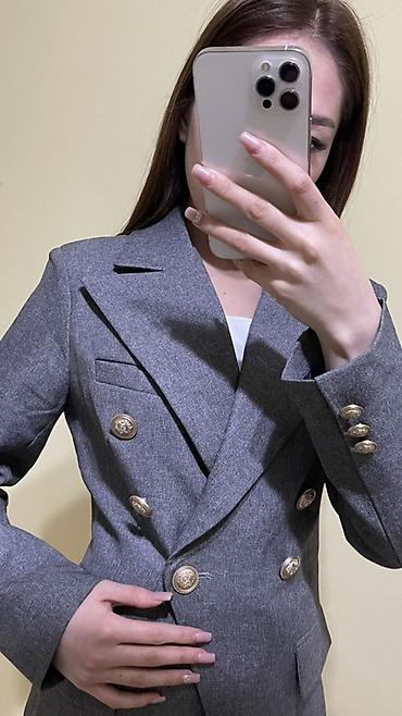 Пиджаки, жакеты: Женский двубортный пиджак в классическом стиле - Цвет: серый меланж - — 1