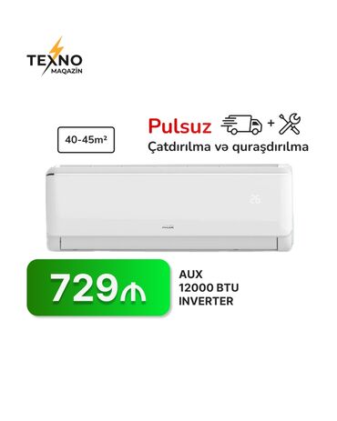 Ventilyatorlar: Kondisioner AUX, 40-45 kv. m, Split sistem, Kredit yoxdur, Pulsuz quraşdırılma