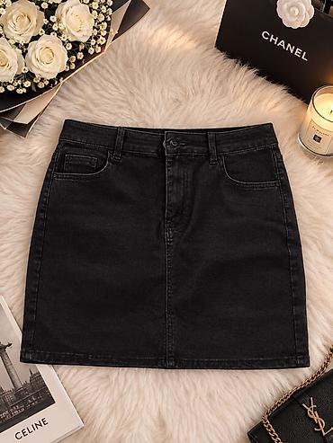 Qadın geyim dəsti – 4 parçalı 1) Qara denim ətək - Klassik beş ciblə