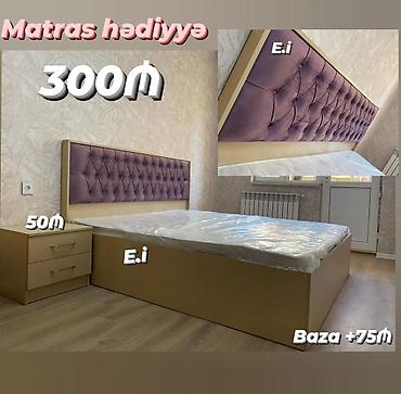 mebel alan: Yataq dəsti – modern dizaynlı, yumşaq kapitonlu bənövşəyi başlıq və — 1