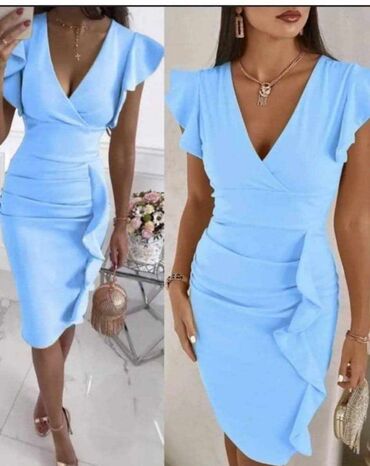 dugacke haljine svecane: One size, color - Blue, Cocktail, Short sleeves
