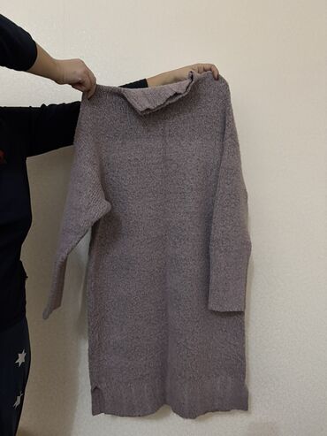 toxunma uşaq sviteri: Uzun trikotaj kardiqan/sviter paltarı - Rəng: tozlu bənövşəyi/boz ton