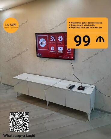 Sifarişlə dolablar: Düz TV altlığı, Polkalı, Laminat
